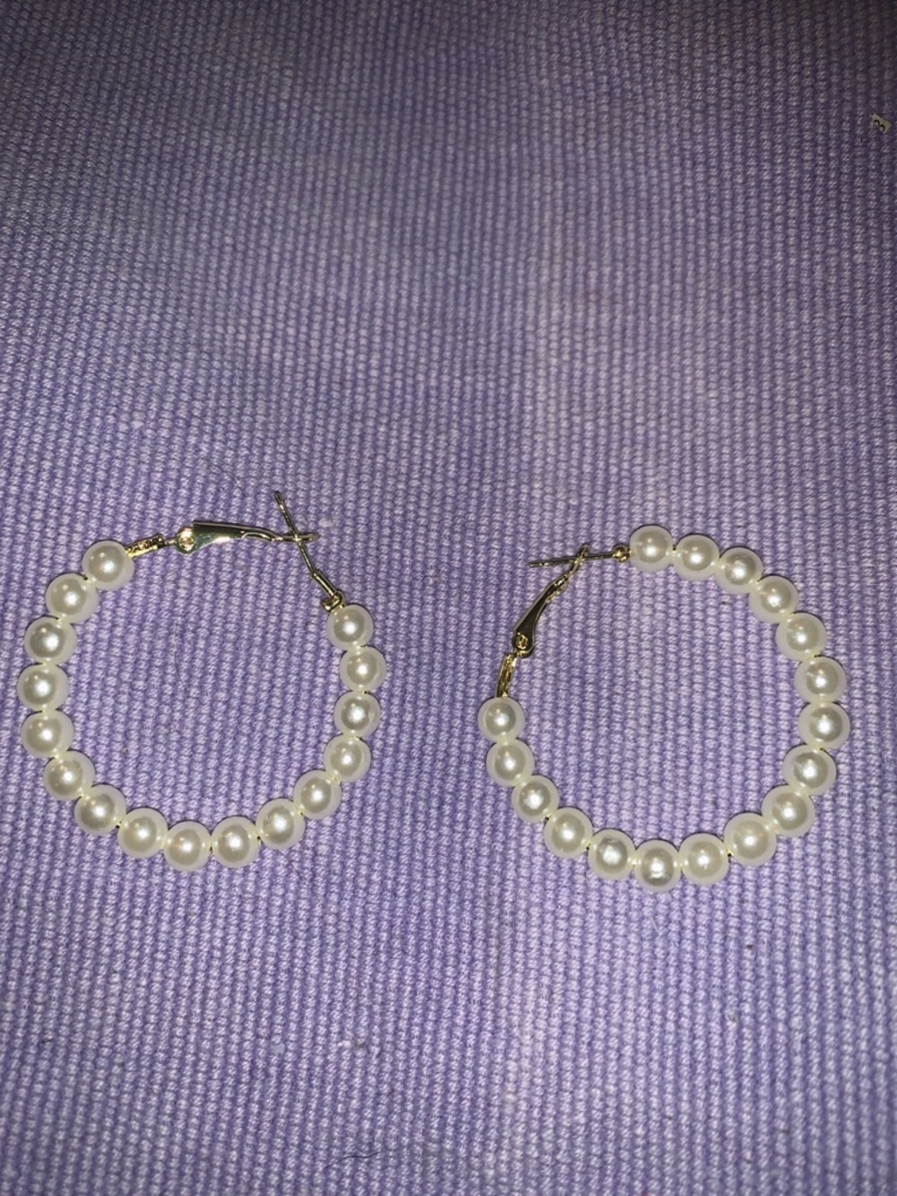New Pearl Hoop Earrings - White Pearls on Gold Hoops